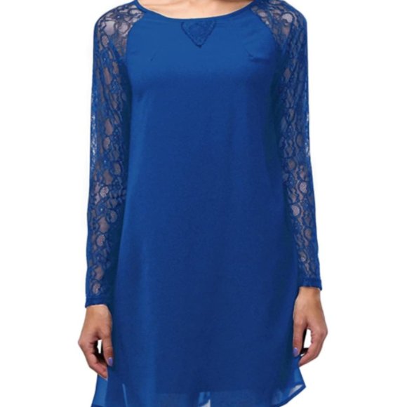 BEPEI "Lace in Point" Black Lace Sleeve Chiffon Dress Women's Size M - Picture 11 of 12